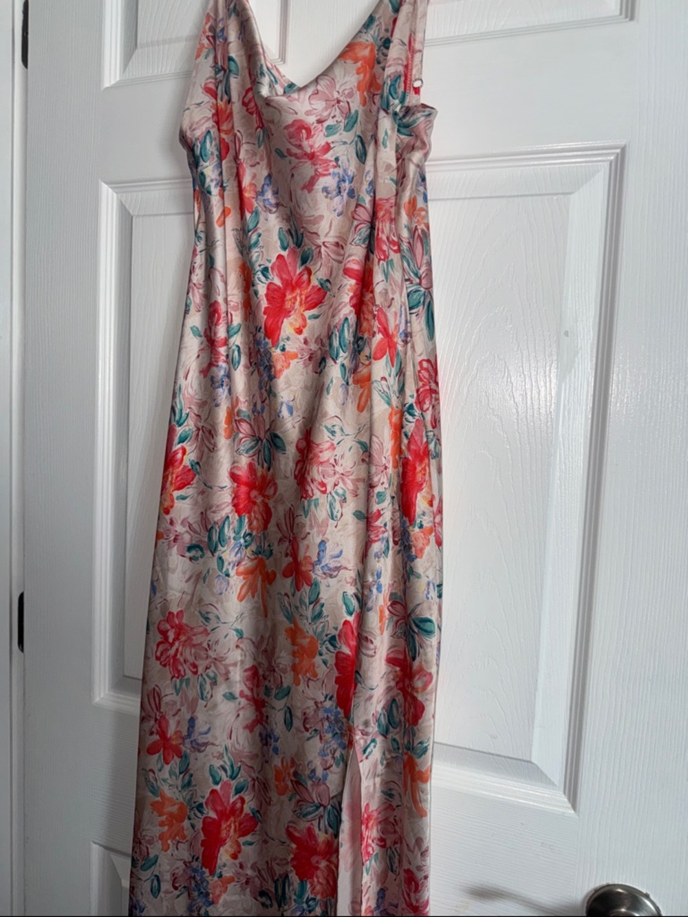 Floral Slip Maxi Dress in Blush with Coral & Teal Flowers Sz L